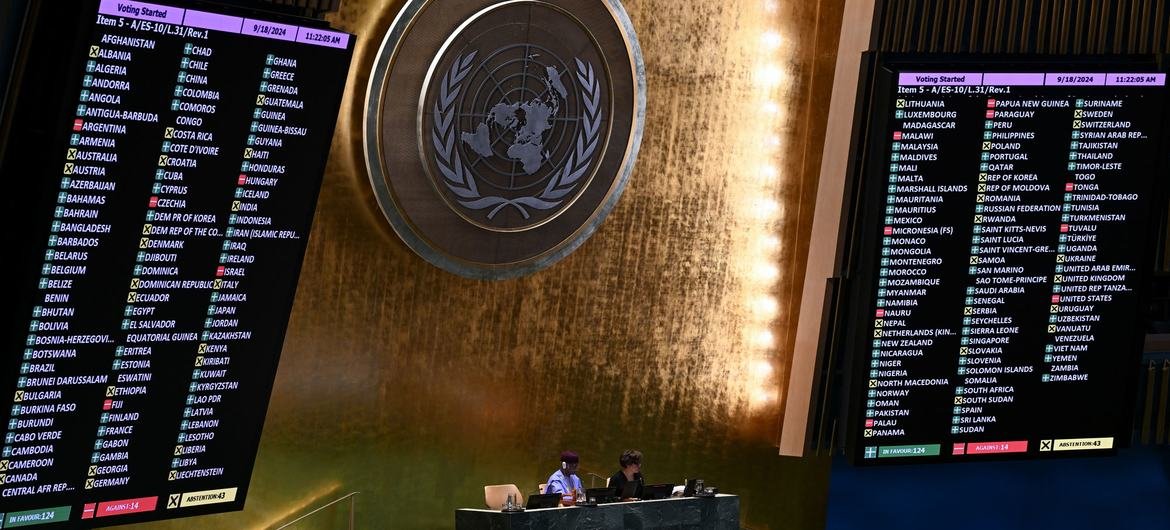 اقوام متحدہ کی جنرل اسمبلی میں فلسطین کے حق میں قرارداد منظور