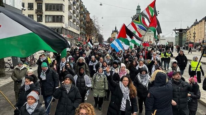 سویڈن، فلسطینیوں کی جبری نقل مکانی کے منصوبے کیخلاف مظاہرہ