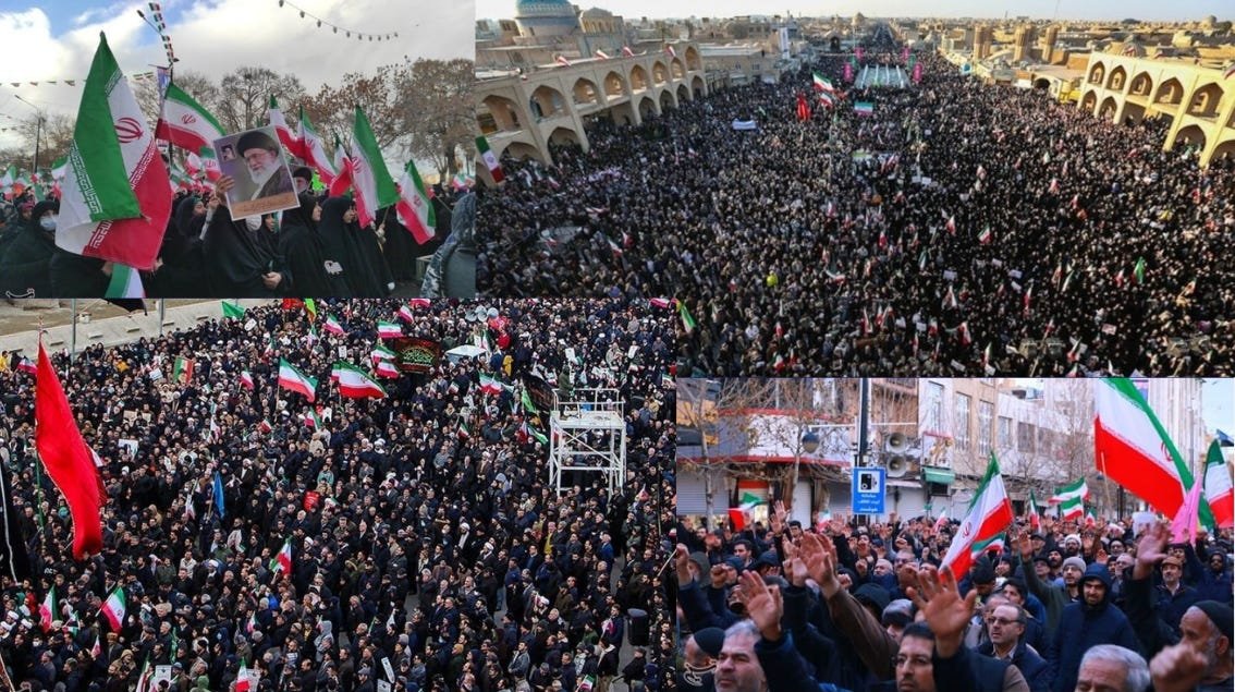 ایران میں لاکھوں افراد سپریم لیڈر اور حکومت کی حمایت میں سڑکوں پر نکل آئے